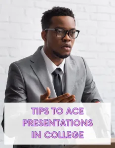 student giving presentations in college