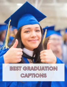 image of student at graduation thinking about her graduation instagram captions