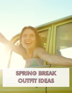 image of girl holding hands out of a car window with her spring break outfit on